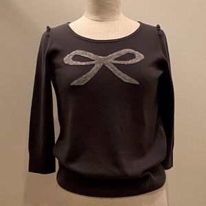 Frenchi Womens Grey Sweater w petite ruffle on shoulder/knit bow across chest/ S